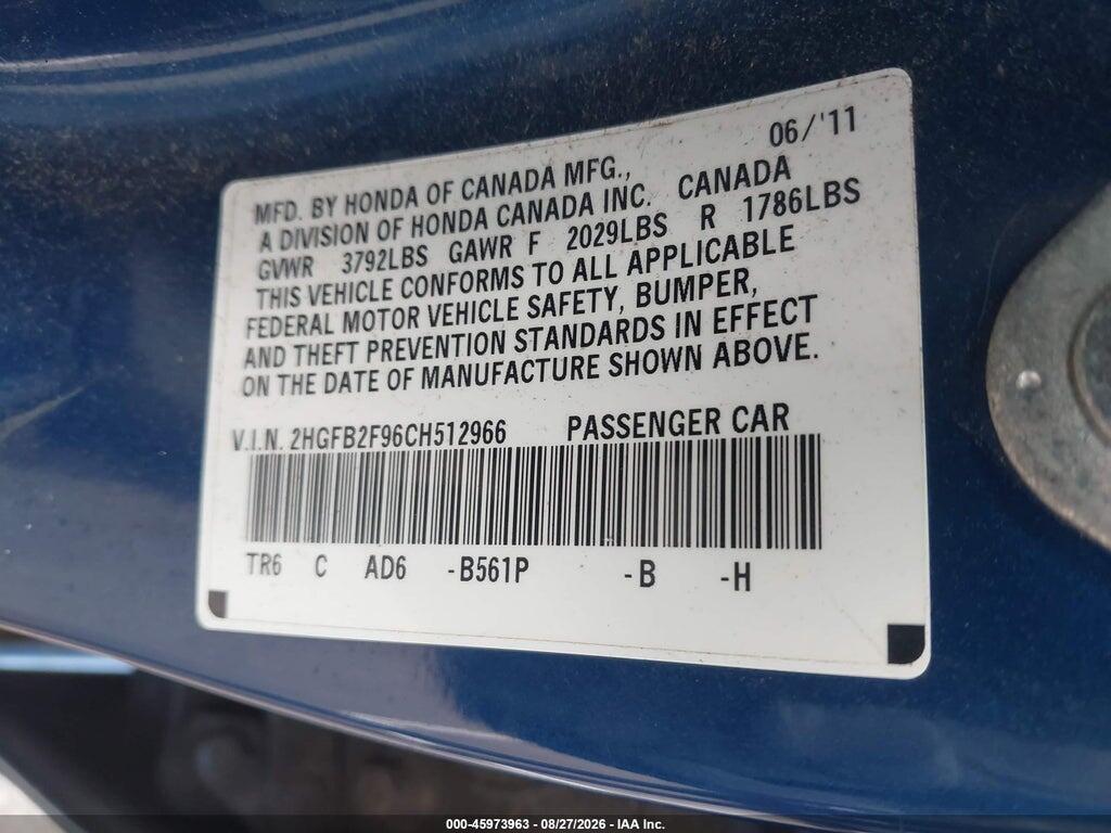 2HGFB2F96CH512966 2012 HONDA CIVIC photo no. 9