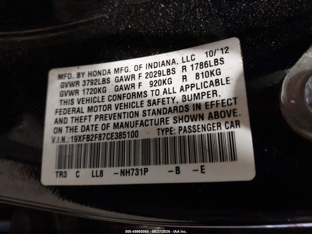 19XFB2F87CE385100 2012 HONDA CIVIC photo no. 9
