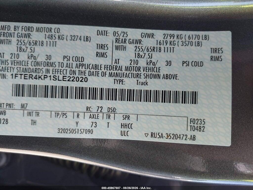 1FTER4KP1SLE22020 2025 FORD RANGER photo no. 9