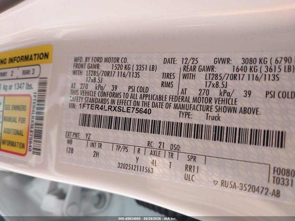 1FTER4LRXSLE75640 2025 FORD RANGER photo no. 9