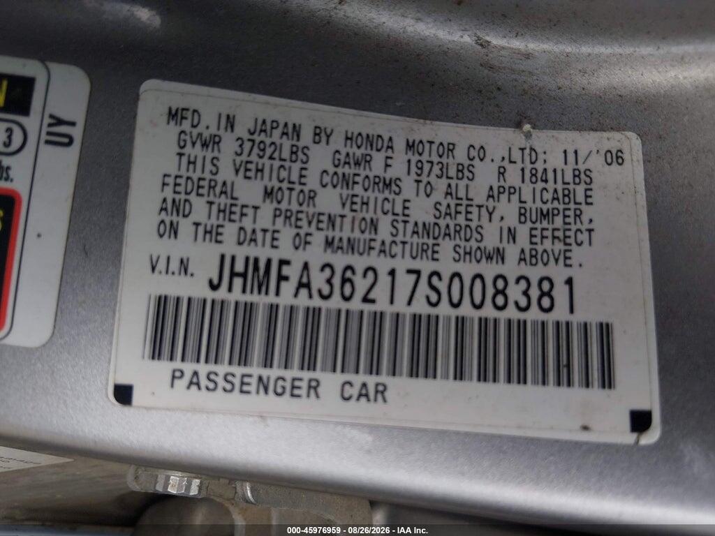 JHMFA36217S008381 2007 HONDA CIVIC HYBRID photo no. 9