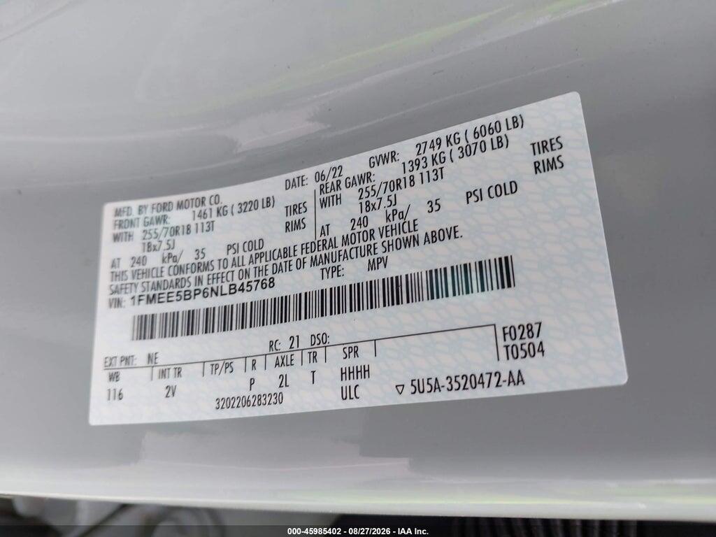 1FMEE5BP6NLB45768 2022 FORD BRONCO photo no. 9