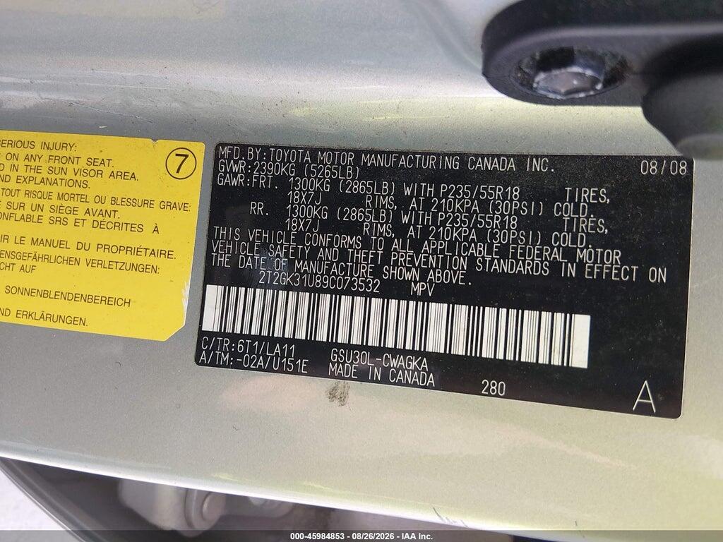 2T2GK31U89C073532 2009 LEXUS RX 350 photo no. 9
