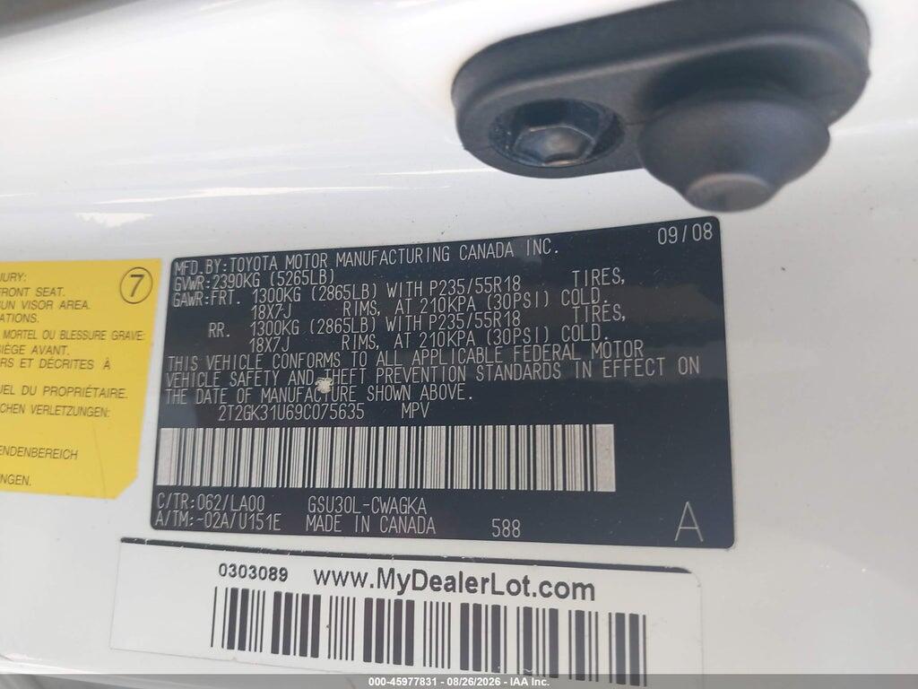 2T2GK31U69C075635 2009 LEXUS RX 350 photo no. 9