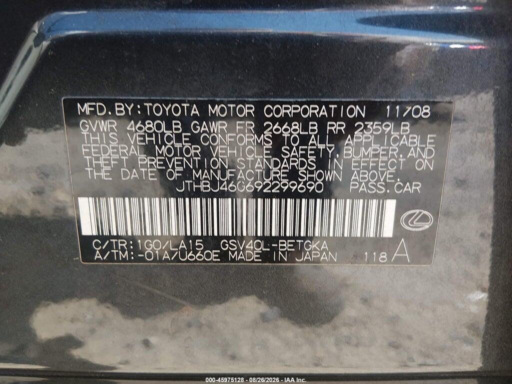 JTHBJ46G692299690 2009 LEXUS ES 350 photo no. 9