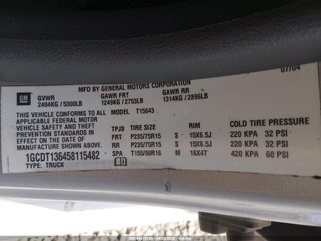 1GCDT136458115482 2005 CHEVROLET COLORADO photo no. 9