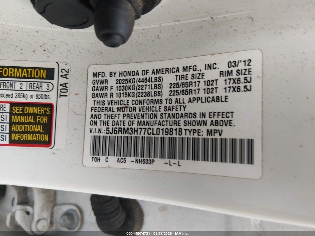 5J6RM3H77CL019818 2012 HONDA CR-V photo no. 9