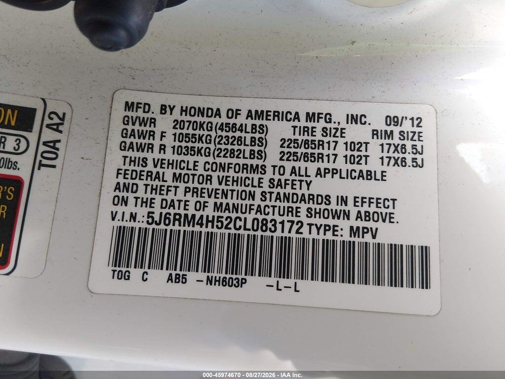 5J6RM4H52CL083172 2012 HONDA CR-V photo no. 9