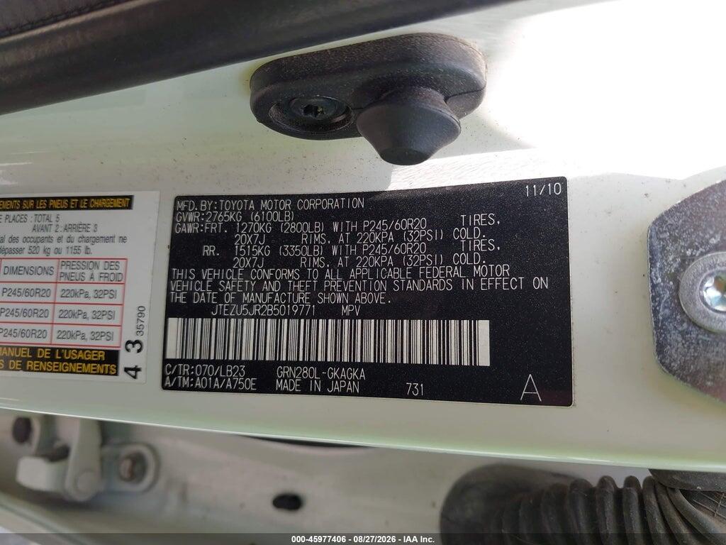 JTEZU5JR2B5019771 2011 TOYOTA 4RUNNER photo no. 9