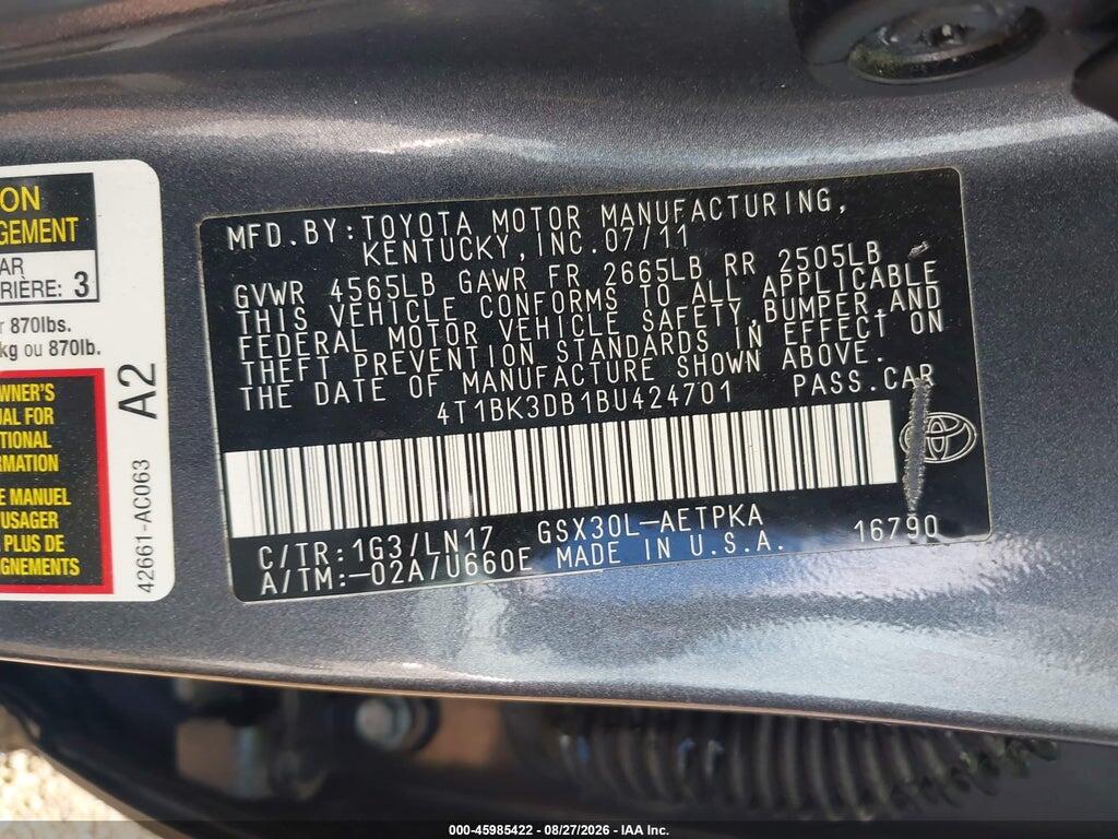 4T1BK3DB1BU424701 2011 TOYOTA AVALON photo no. 9