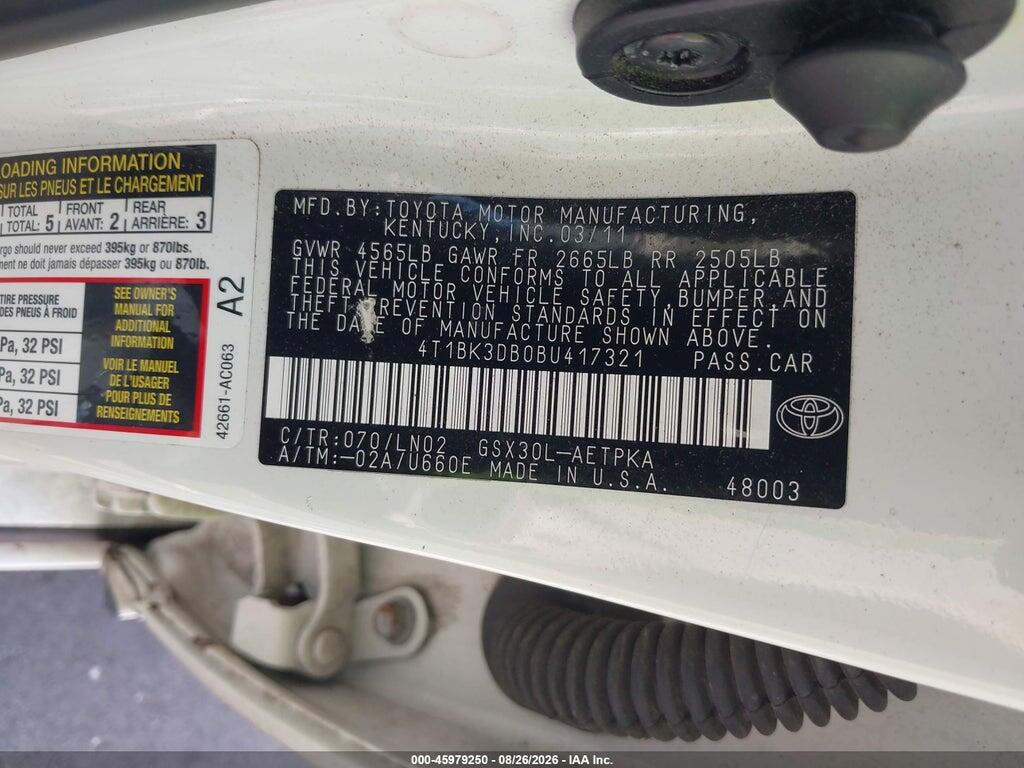 4T1BK3DB0BU417321 2011 TOYOTA AVALON photo no. 9