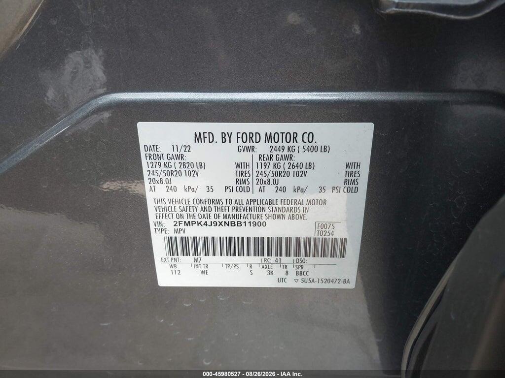 2FMPK4J9XNBB11900 2022 FORD EDGE photo no. 9