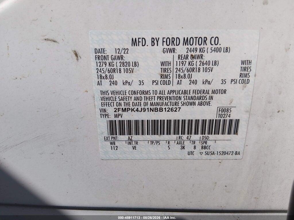 2FMPK4J91NBB12627 2022 FORD EDGE photo no. 9
