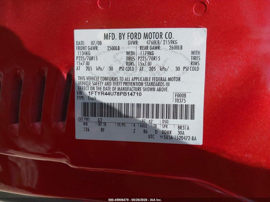 1FTYR44U78PB14710 2008 FORD RANGER photo no. 9