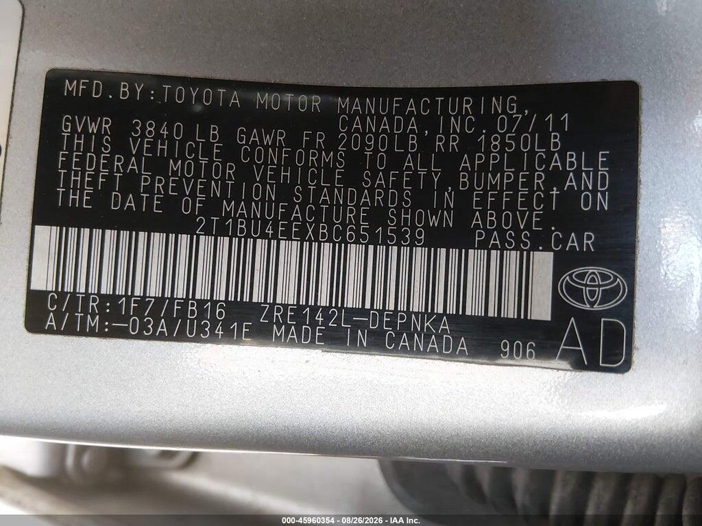 2T1BU4EEXBC651539 2011 TOYOTA COROLLA photo no. 9