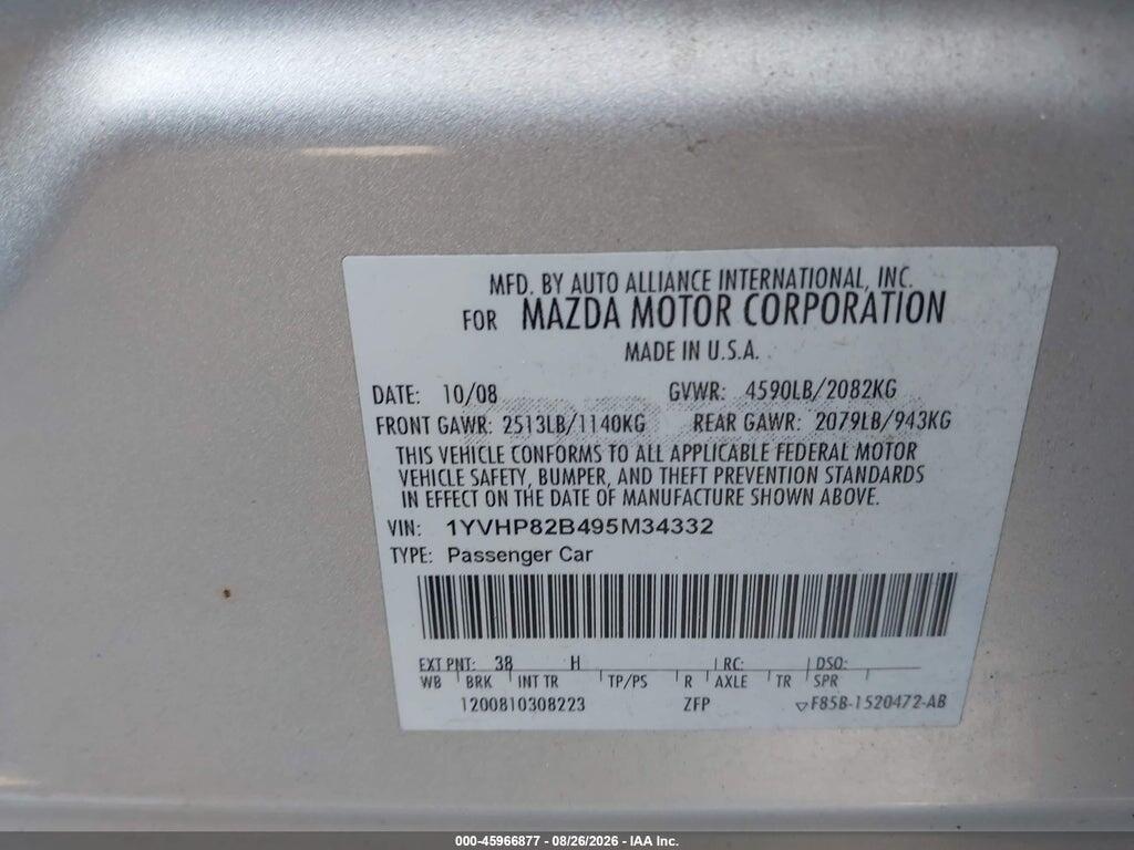 1YVHP82B495M34332 2009 MAZDA MAZDA6 photo no. 9