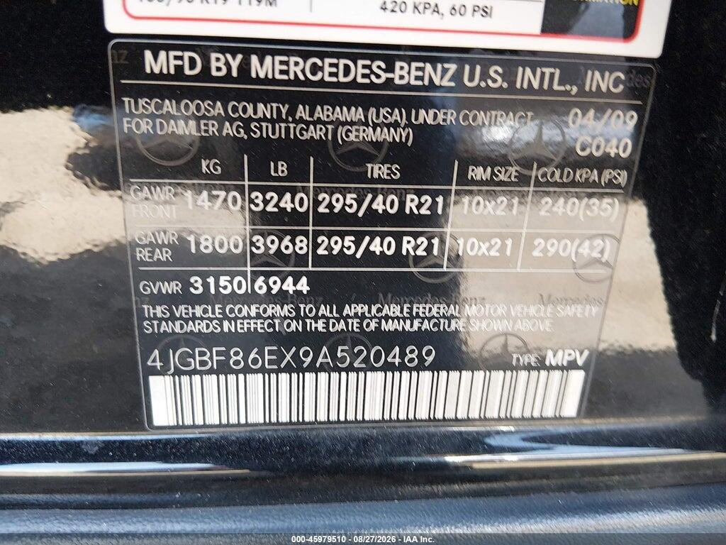 4JGBF86EX9A520489 2009 MERCEDES-BENZ GL 550 photo no. 9