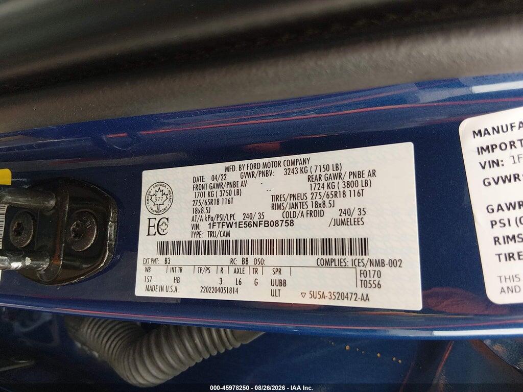 1FTFW1E56NFB08758 2022 FORD F-150 photo no. 9