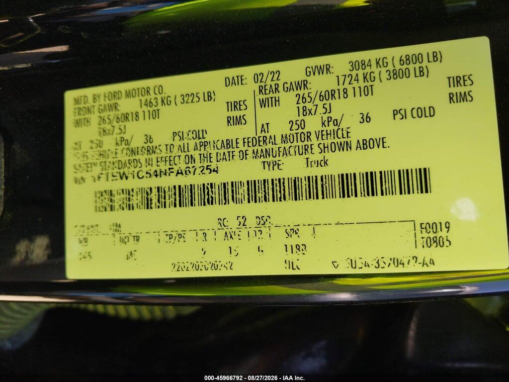 1FTEW1C54NFA67254 2022 FORD F-150 photo no. 9