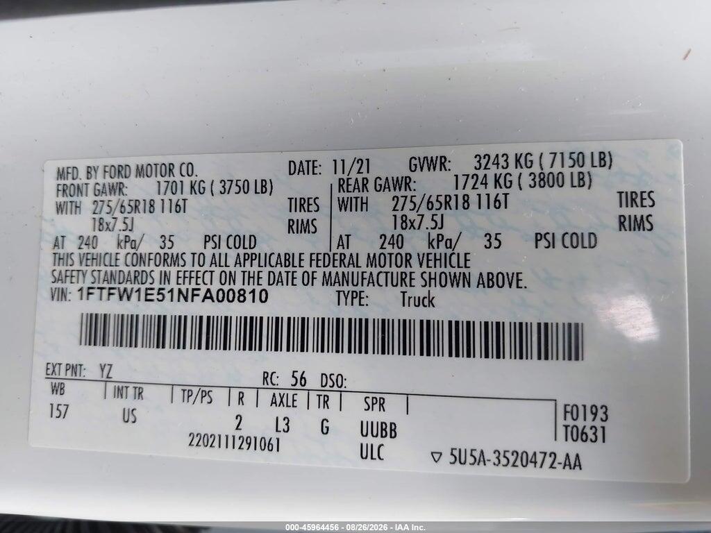 1FTFW1E51NFA00810 2022 FORD F-150 photo no. 9