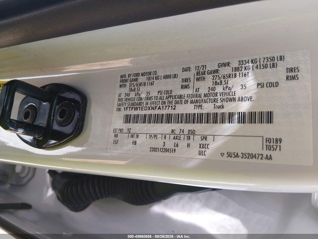 1FTFW1EDXNFA17712 2022 FORD F-150 photo no. 9