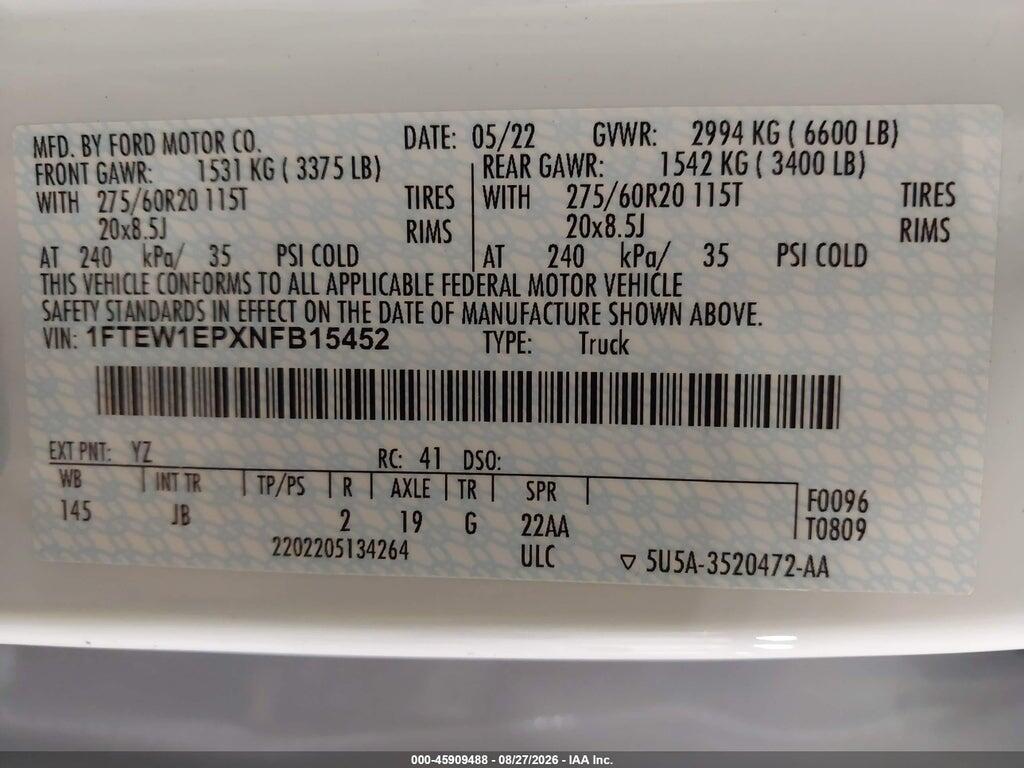1FTEW1EPXNFB15452 2022 FORD F-150 photo no. 9
