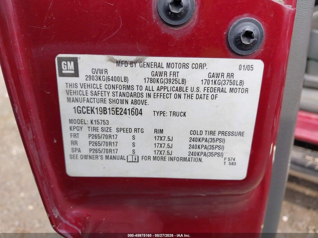 1GCEK19B15E241604 2005 CHEVROLET SILVERADO 1500 photo no. 9