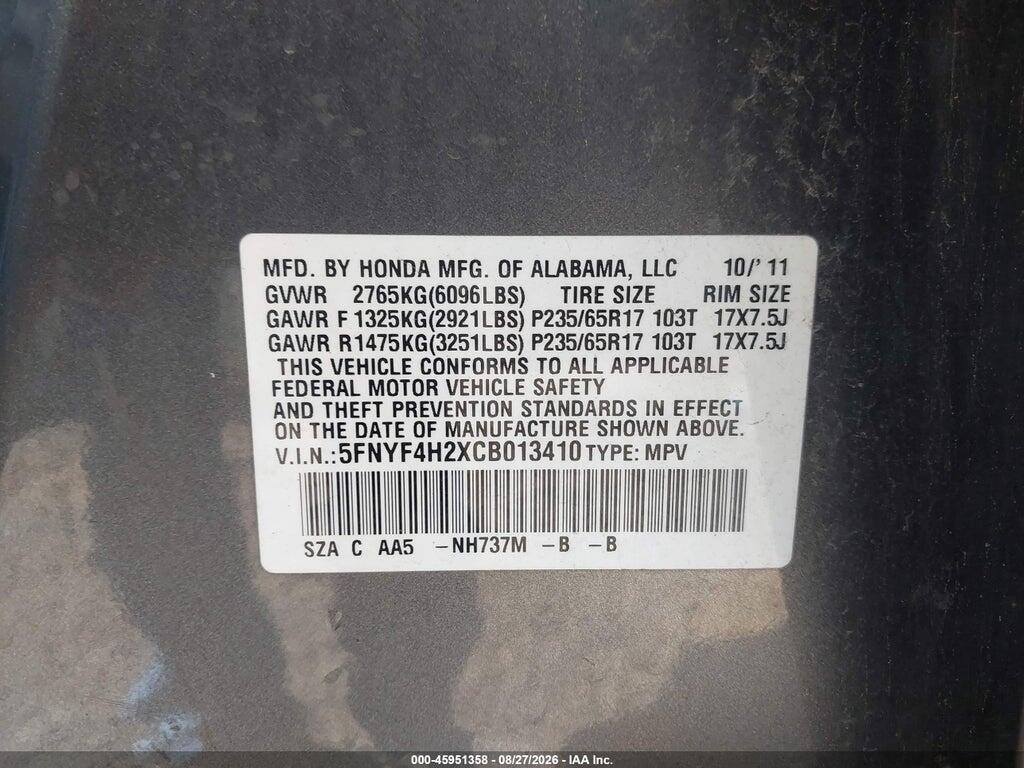 5FNYF4H2XCB013410 2012 HONDA PILOT photo no. 9