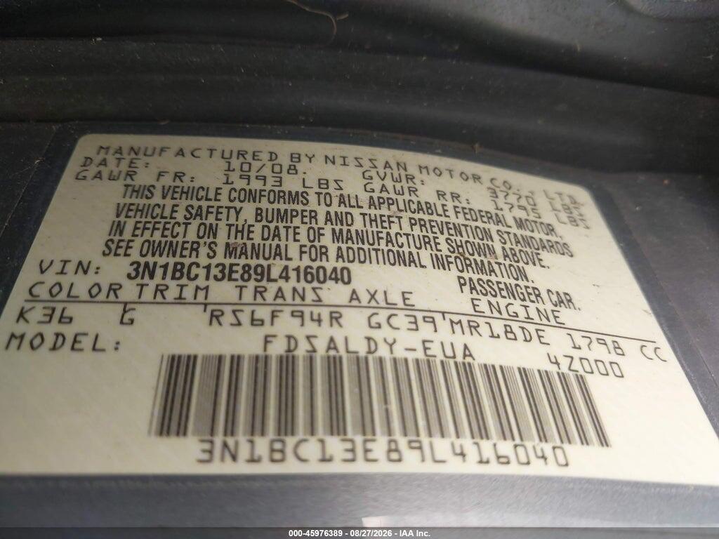 3N1BC13E89L416040 2009 NISSAN VERSA photo no. 9