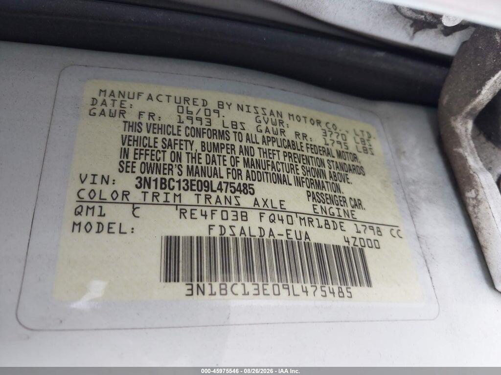 3N1BC13E09L475485 2009 NISSAN VERSA photo no. 9