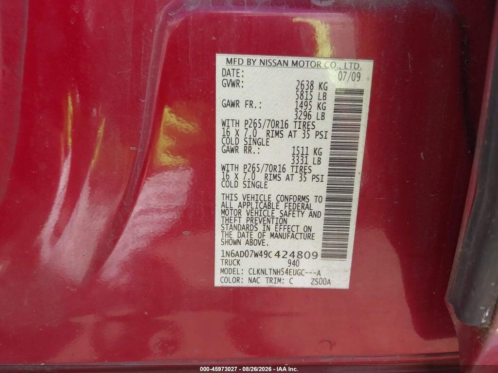 1N6AD07W49C424809 2009 NISSAN FRONTIER photo no. 9