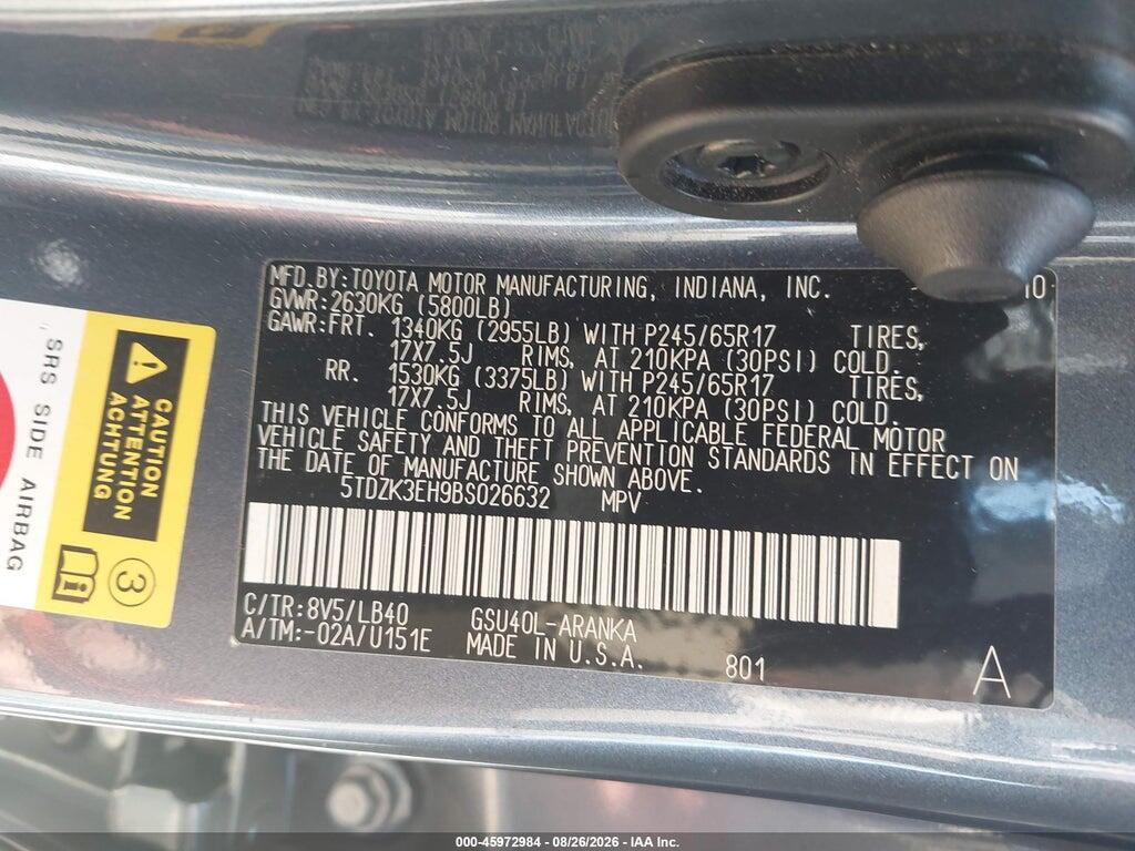 5TDZK3EH9BS026632 2011 TOYOTA HIGHLANDER photo no. 9