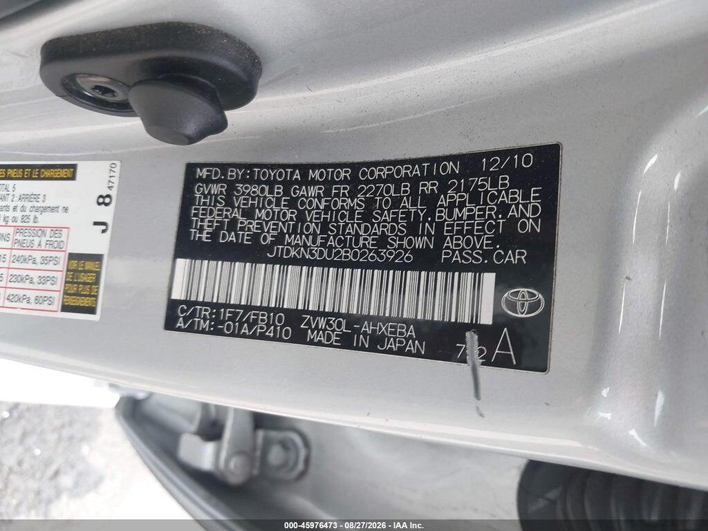 JTDKN3DU2B0263926 2011 TOYOTA PRIUS photo no. 9