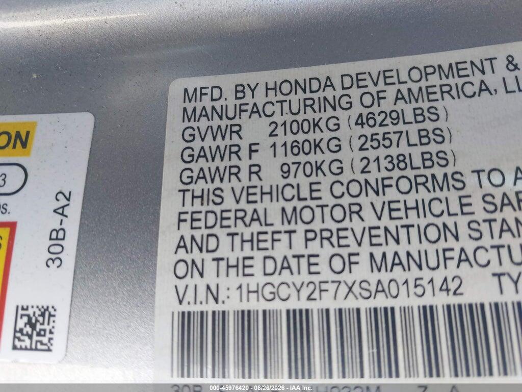 1HGCY2F7XSA015142 2025 HONDA ACCORD HYBRID photo no. 9