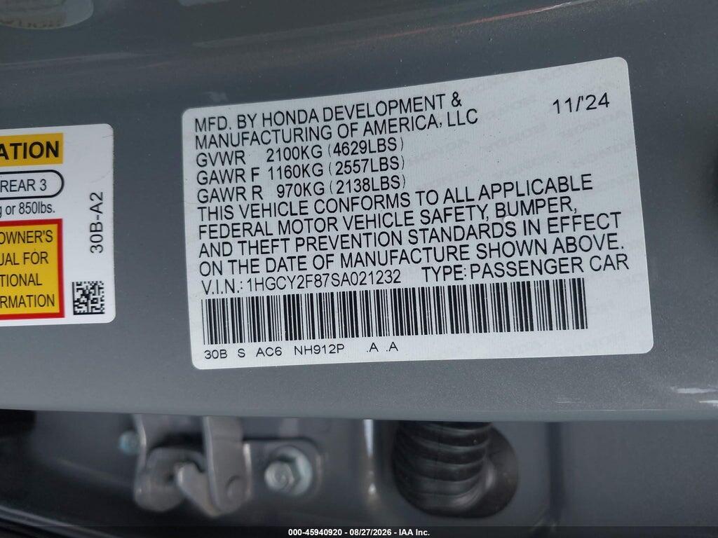 1HGCY2F87SA021232 2025 HONDA ACCORD HYBRID photo no. 9