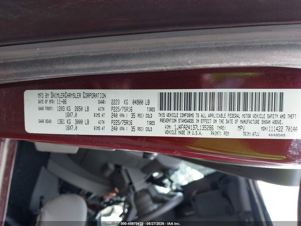 1J4FA24137L135286 2007 JEEP WRANGLER photo no. 9
