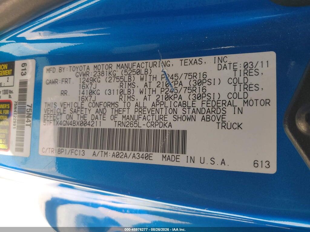 5TFTX4GN4BX004211 2011 TOYOTA TACOMA photo no. 9