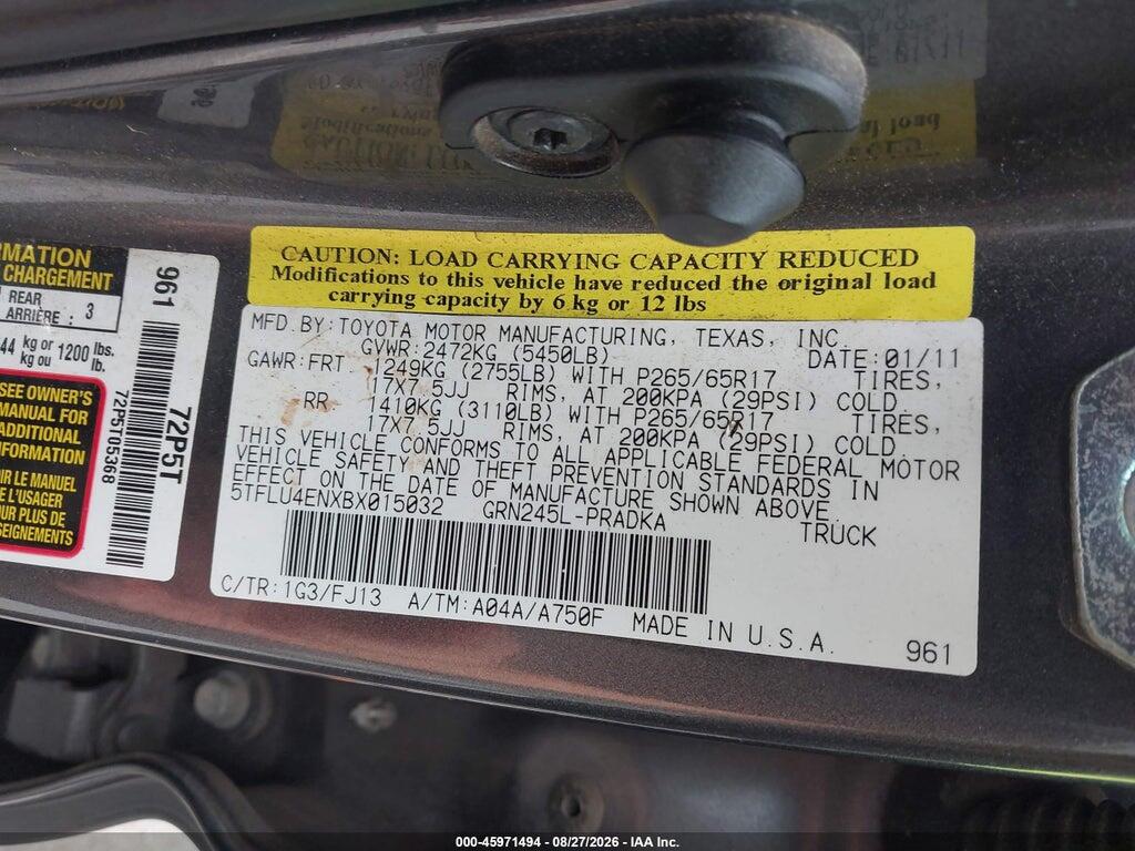 5TFLU4ENVBX015032 2011 TOYOTA TACOMA photo no. 9