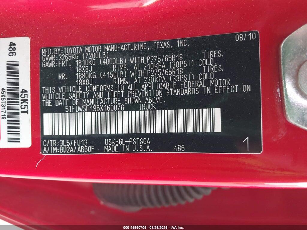 5TFDW5F19BX160076 2011 TOYOTA TUNDRA photo no. 9
