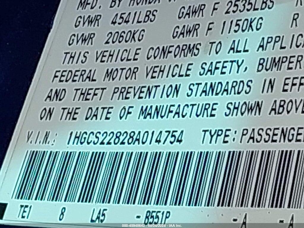 1HGCS22828A014754 2008 HONDA ACCORD photo no. 9