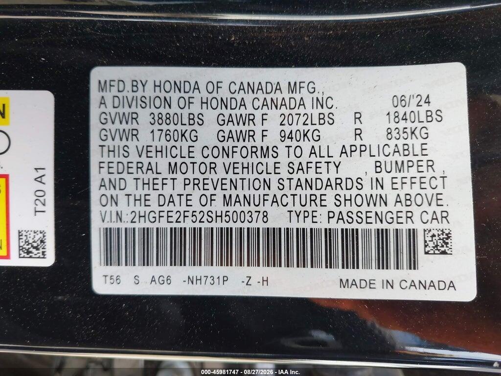 2HGFE2F52SH500378 2025 HONDA CIVIC photo no. 9