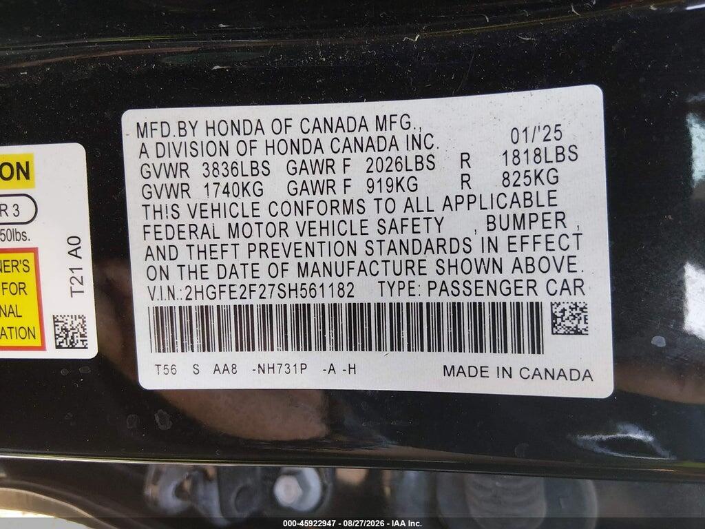 2HGFE2F27SH561182 2025 HONDA CIVIC photo no. 9