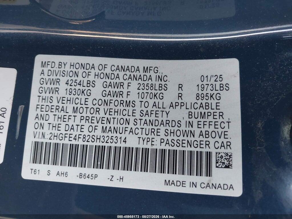 2HGFE4F82SH325314 2025 HONDA CIVIC HYBRID photo no. 9