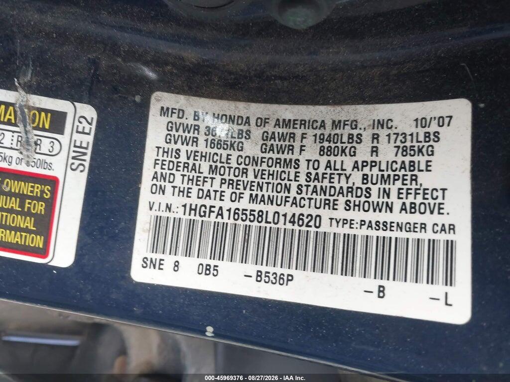 1HGFA16558L014620 2008 HONDA CIVIC photo no. 9