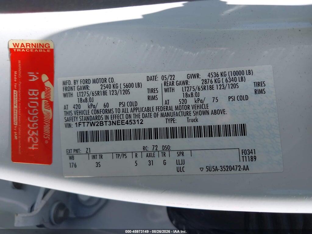 1FT7W2BT3NEE45312 2022 FORD F-250 photo no. 9