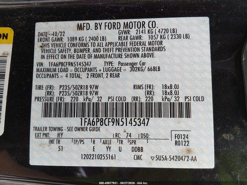 1FA6P8CF9N5145347 2022 FORD MUSTANG photo no. 9