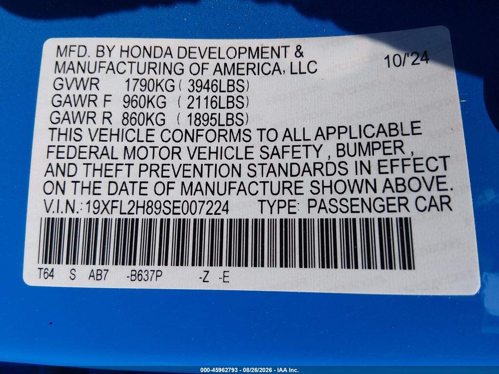 19XFL2H89SE007224 2025 HONDA CIVIC SEDAN photo no. 9
