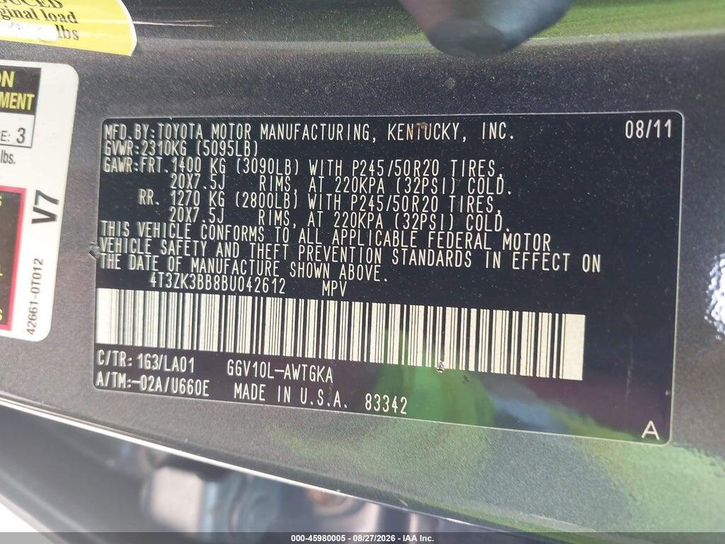 4T3ZK3BB8BU042612 2011 TOYOTA VENZA photo no. 9