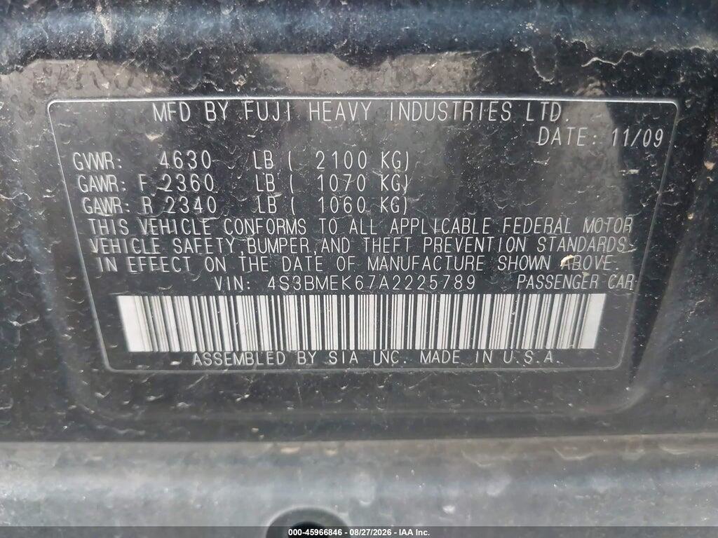 4S3BMEK67A2225789 2010 SUBARU LEGACY photo no. 9