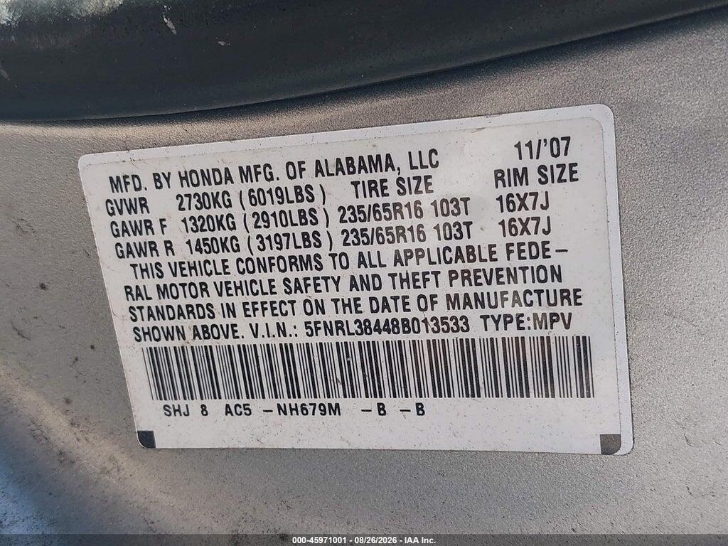 5FNRL38448B013533 2008 HONDA ODYSSEY photo no. 9